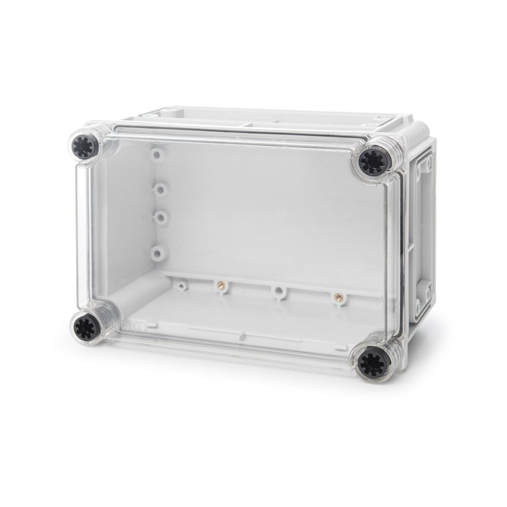 קופסת CI3 נמוכה עם בסיס אפור, מכסה שקוף 250X175X130