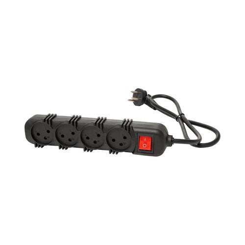 רב שקע שחור 4 שקעים + מפסק + כבל כ- 1מטר
